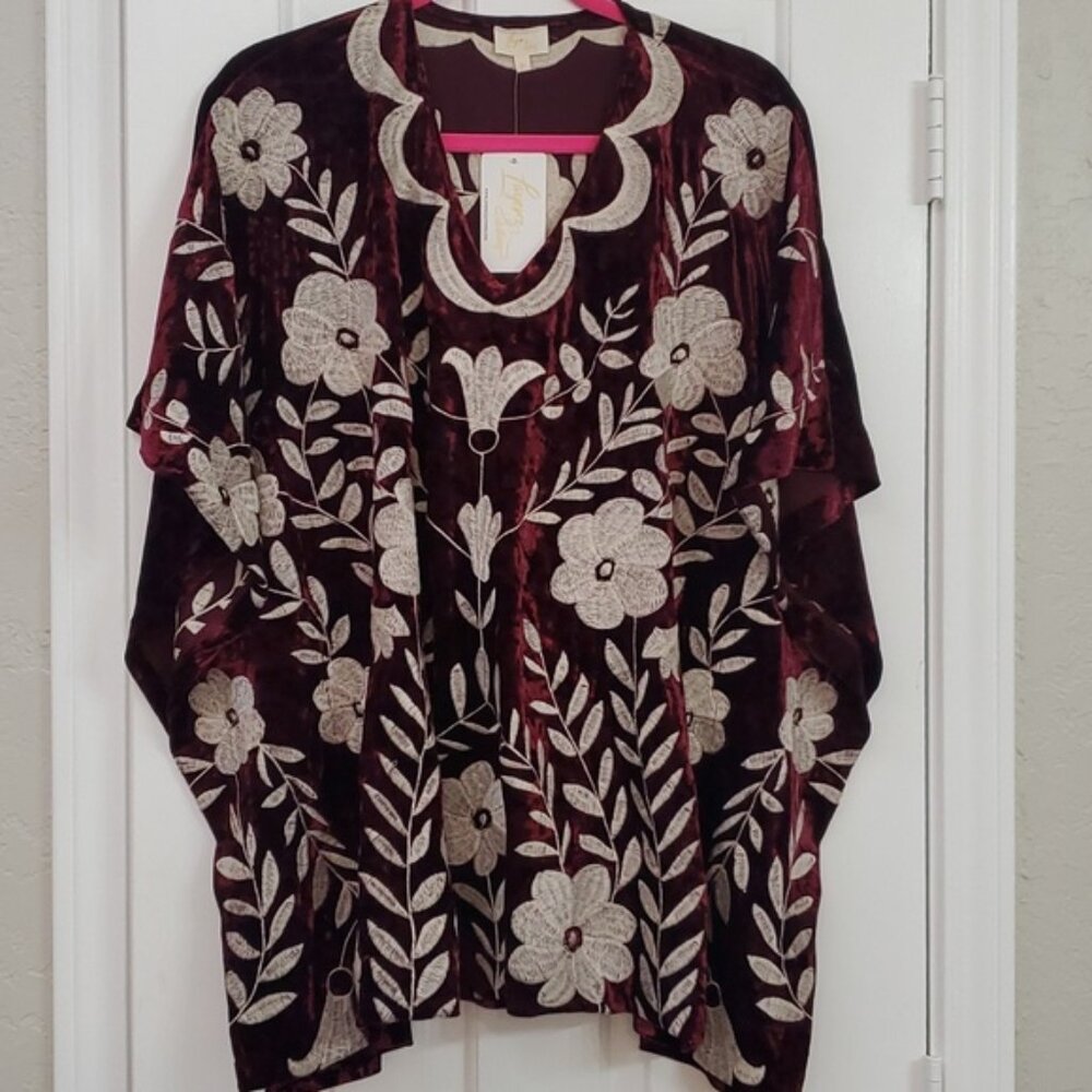 NWT Burgundy Velvet Embroidered top sz Med